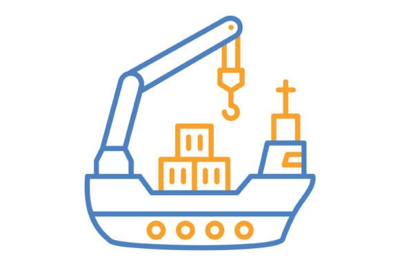 Cargo Ship Blue & Orange Line Icon: A Dynamic Design Asset