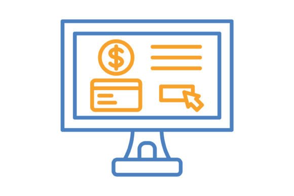 Online Payment Blue & Orange Line Icon: A Modern Design Asset