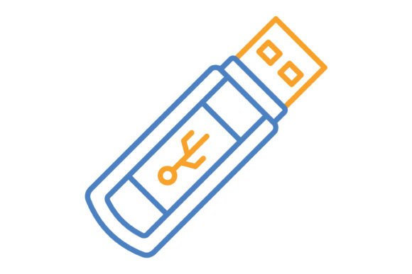 Pen Drive Blue & Orange Line Icon: Versatile Design Asset