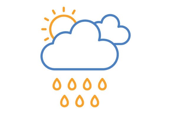 Rainy Day Blue & Orange Line Icon: Vibrant Weather Graphics