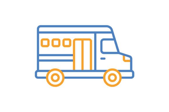 School Bus Blue & Orange Line Icon: A Practical Design Asset