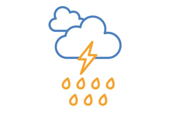 Thunderstorm Blue & Orange Line Icon: Versatile Design Assets